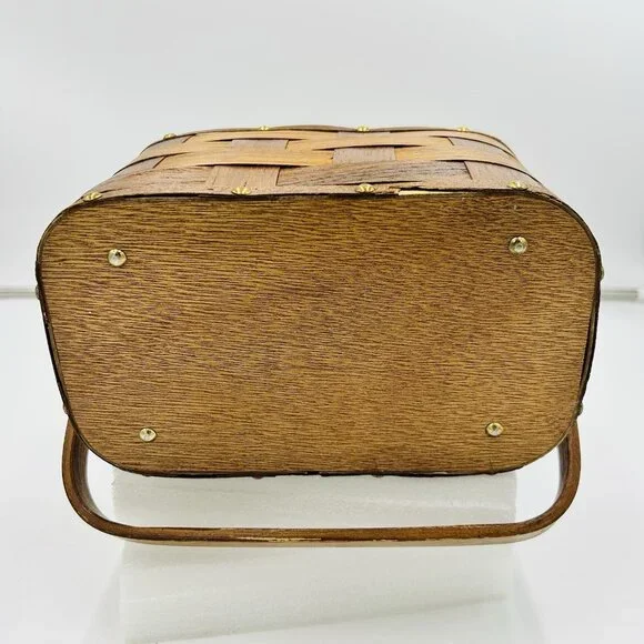 VTG 60s 70s Caro Nan? Folk Art Painted Mushroom Basket Purse Boho Hippie Cottage - Picture 9 of 10